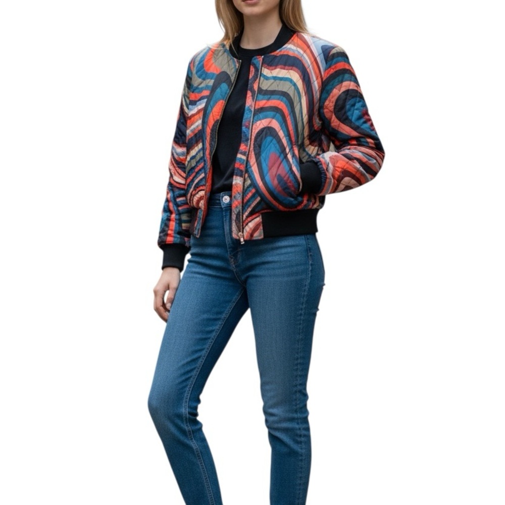 Colorful Wave Pattern Bomber Jacket - image 1
